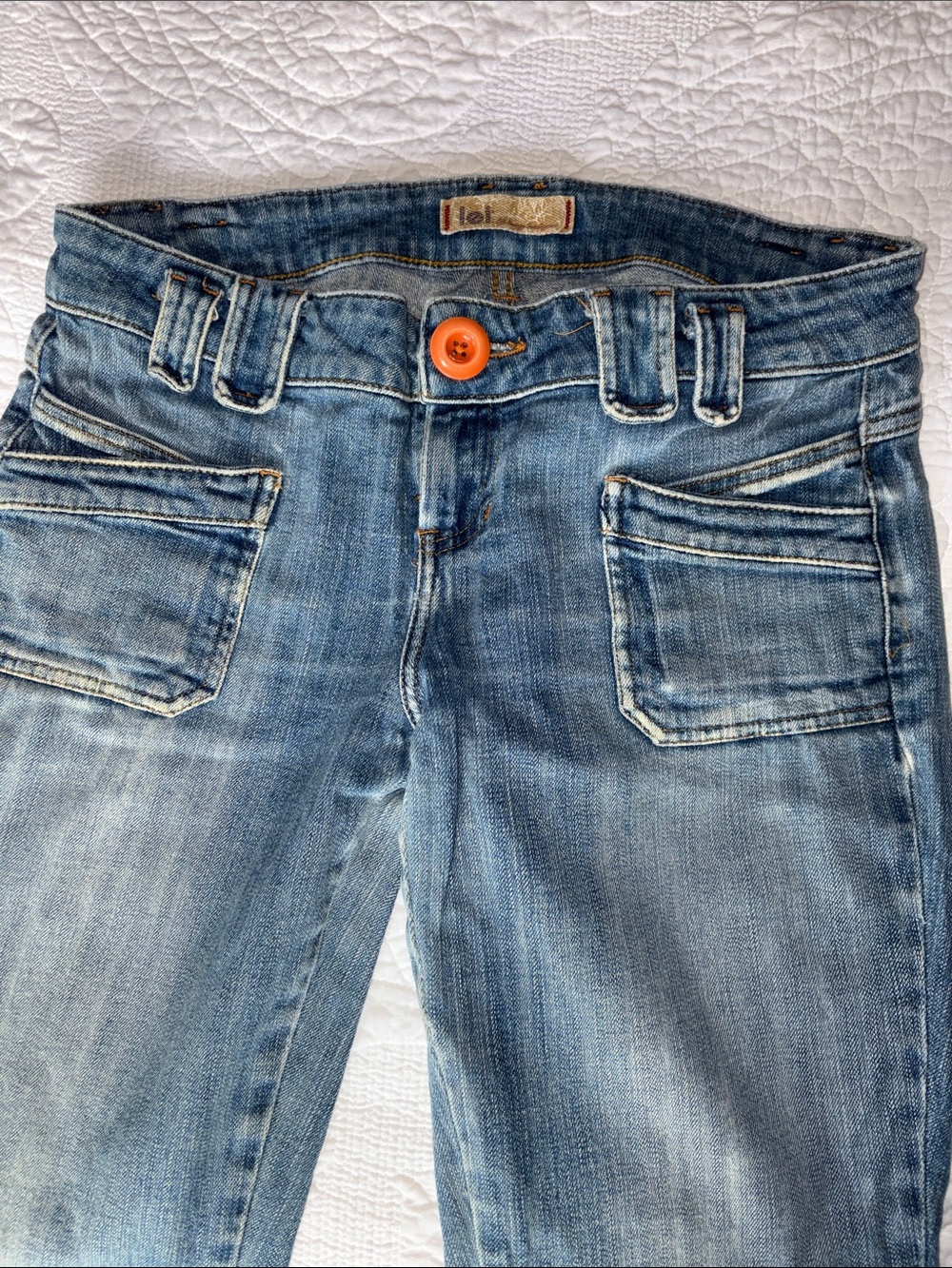 lei Women's Light Blue bootcut Jeans with Orange Button